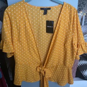 Yellow polka dot wrap shirt
